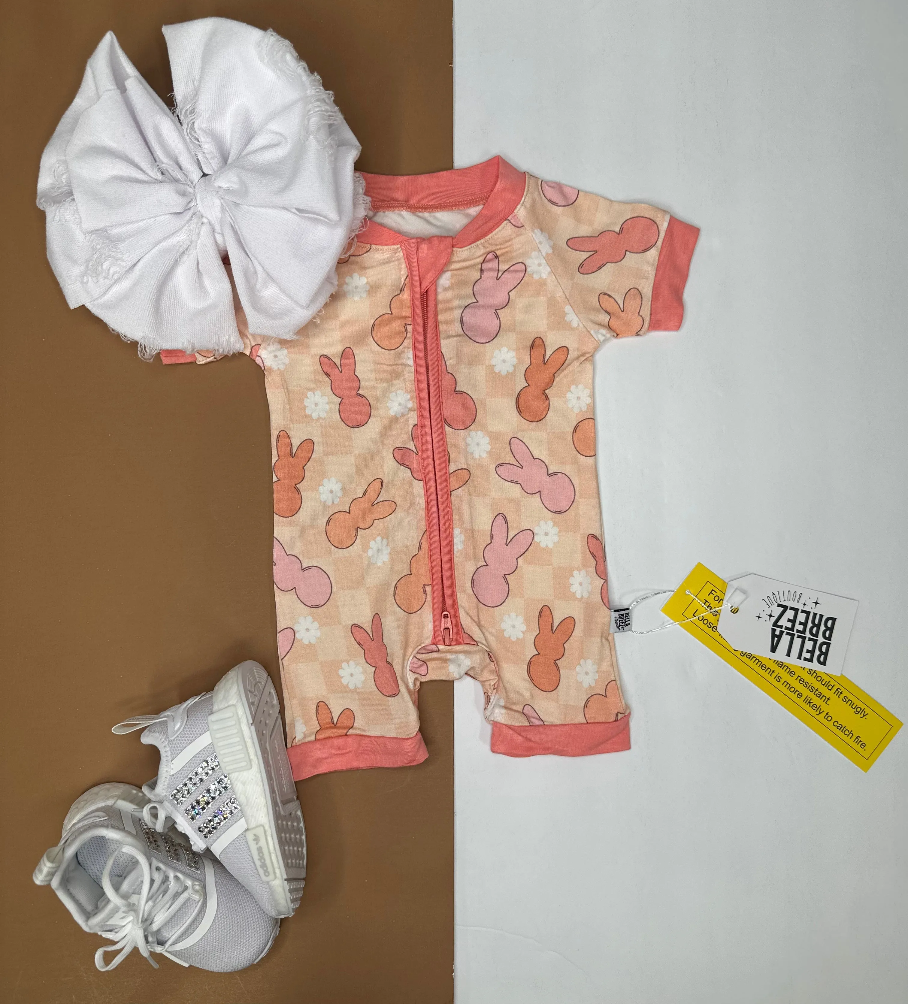 Peach Bunnies Bamboo Shortie Easter Romper (FINAL SALE)