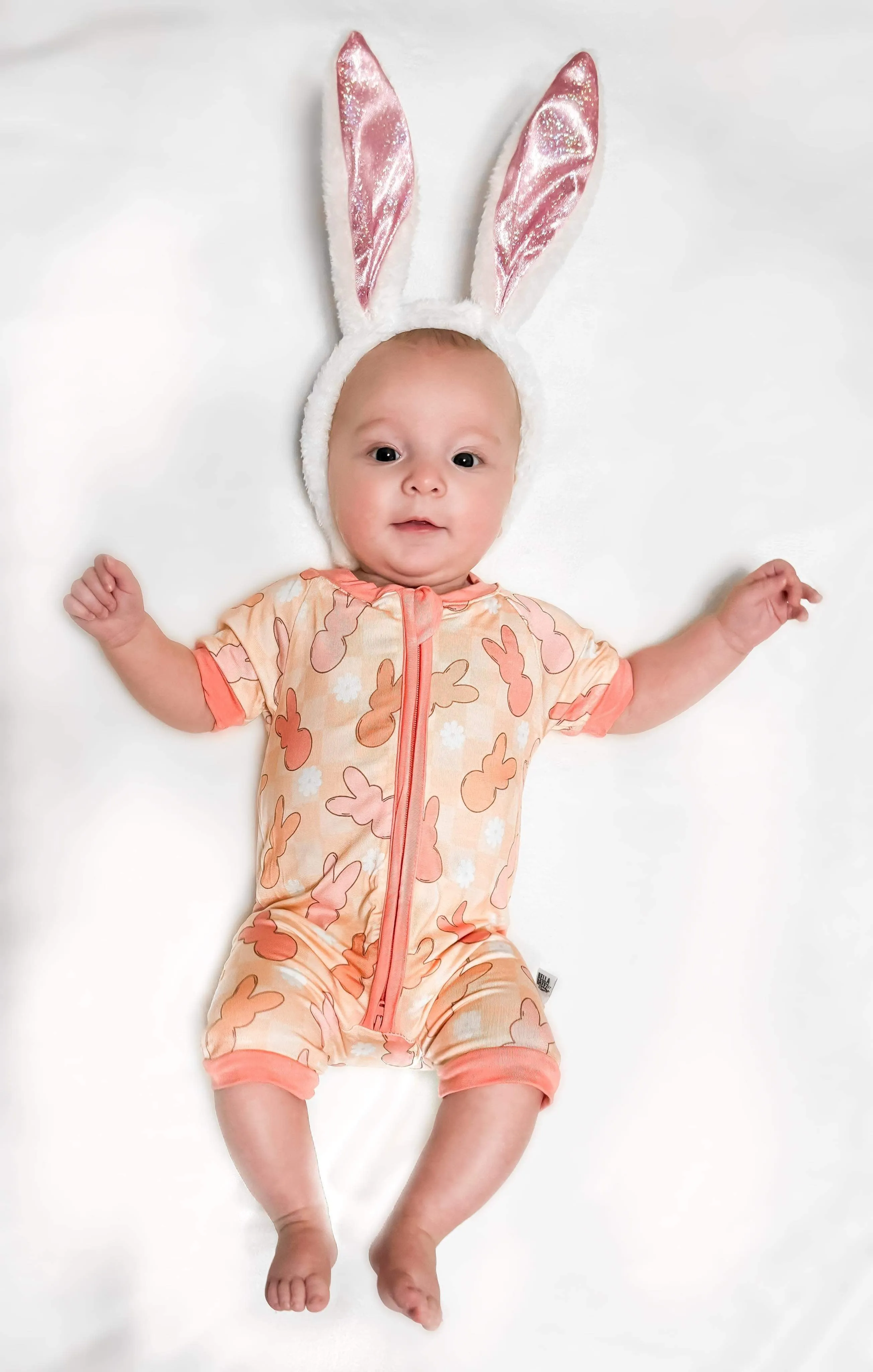 Peach Bunnies Bamboo Shortie Easter Romper (FINAL SALE)