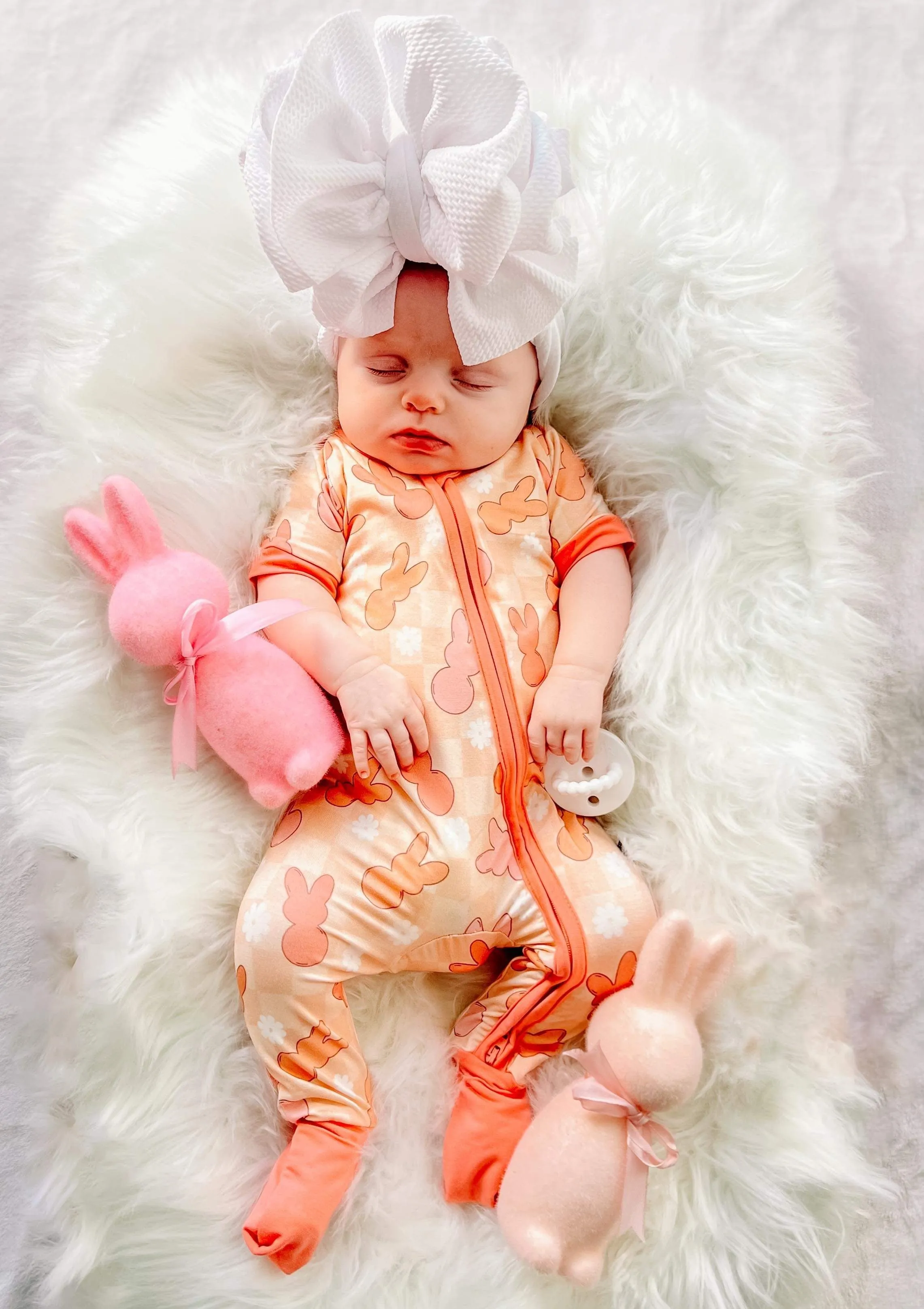 Peach Bunnies Short Sleeve Easter Bamboo Sleeper (FINAL SALE)