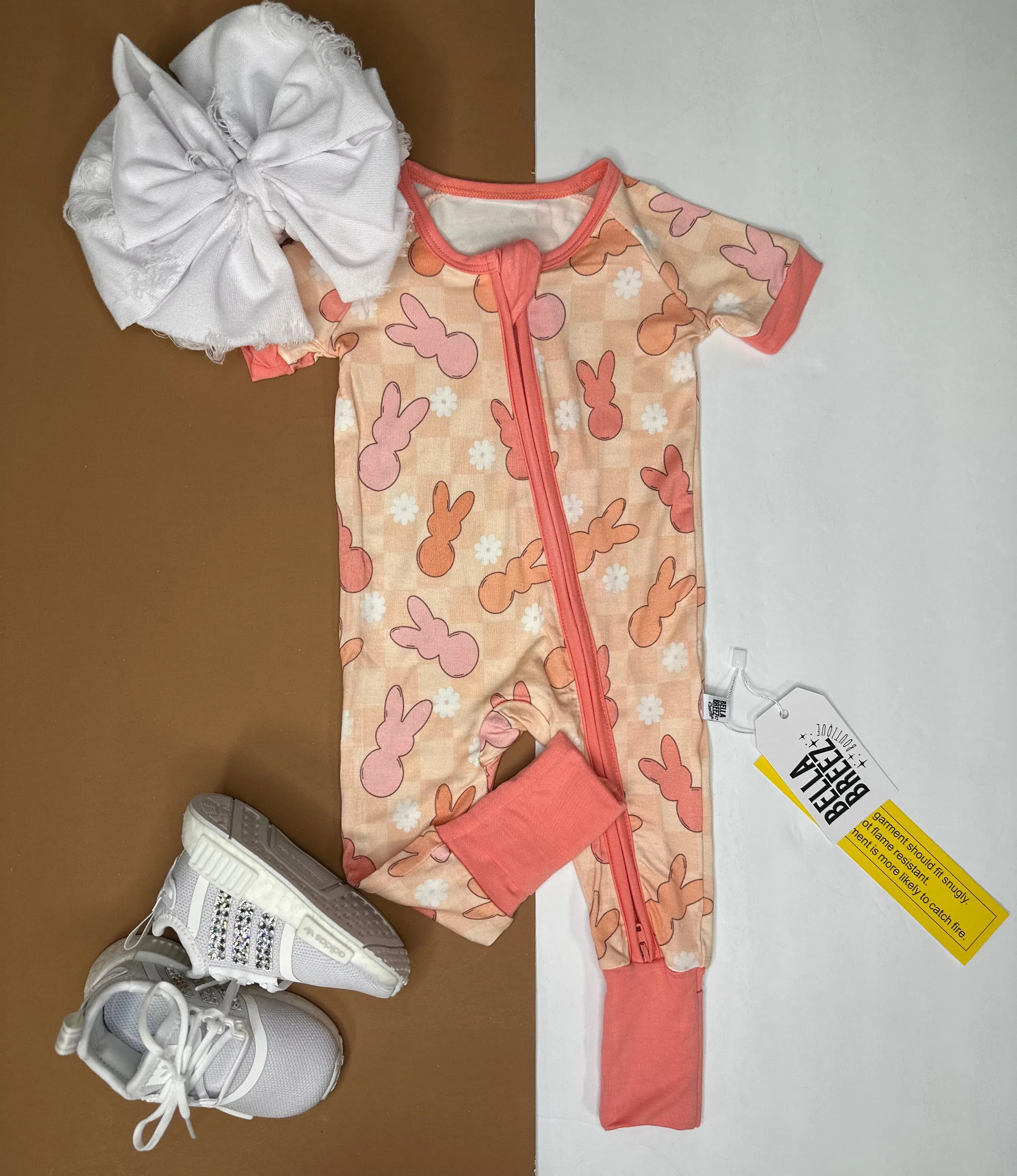 Peach Bunnies Short Sleeve Easter Bamboo Sleeper (FINAL SALE)