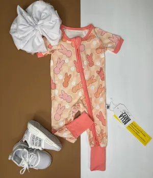 Peach Bunnies Short Sleeve Easter Bamboo Sleeper (FINAL SALE)