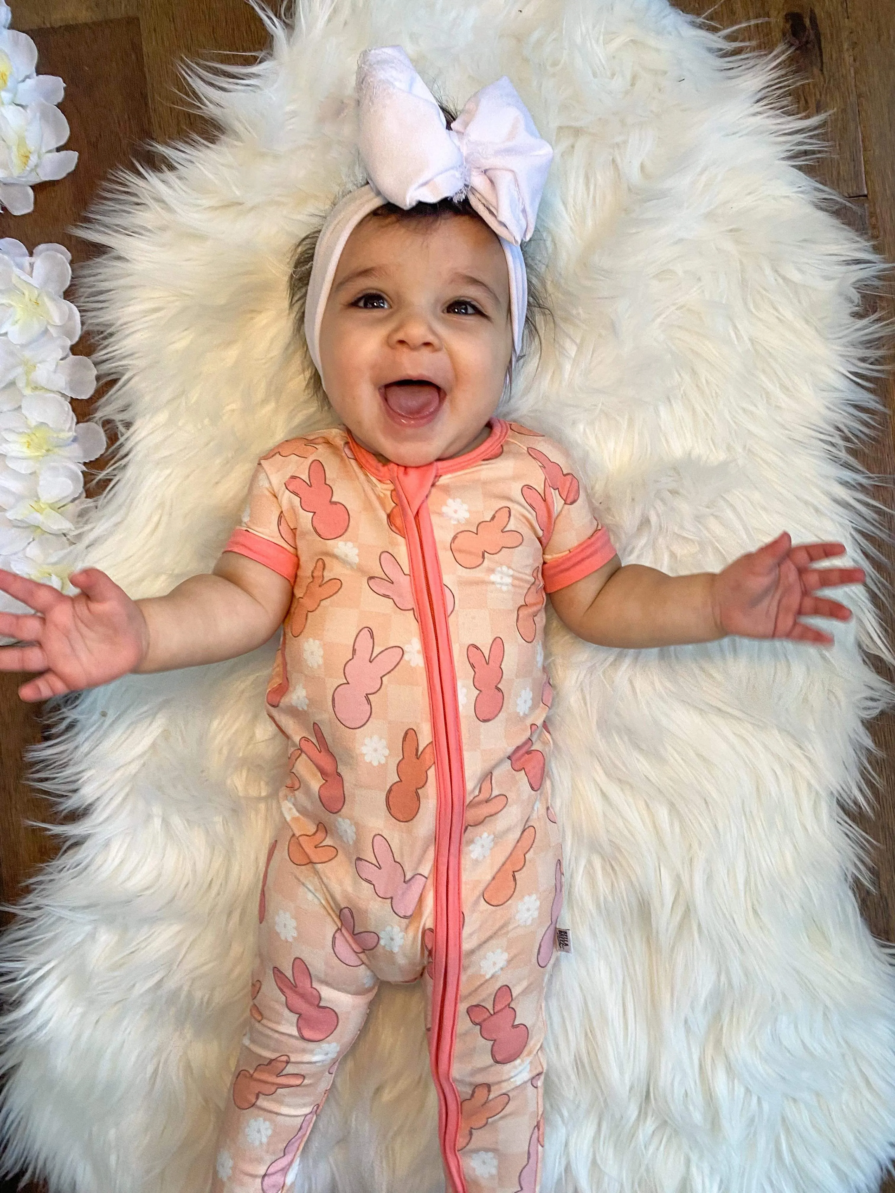 Peach Bunnies Short Sleeve Easter Bamboo Sleeper (FINAL SALE)