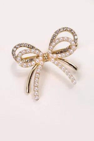 Pearl &amp; Rhinestone Double Bow Brooch