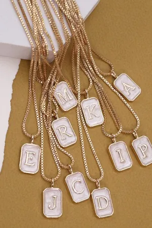 Pearly Initial Rectangle Necklace In Gold