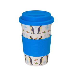 Penguin Design Bamboo Reusable Coffee Cup in Blue