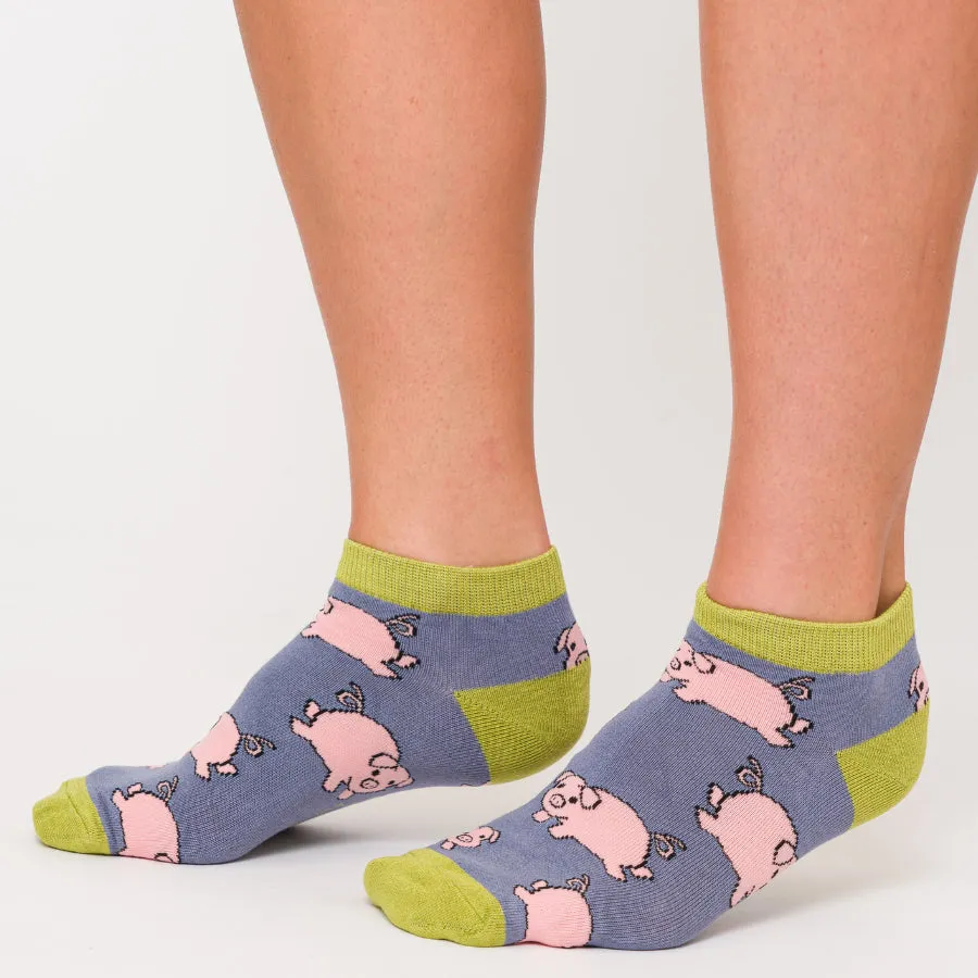 Piglets Bamboo Trainer Socks in Cornflower by Miss Sparrow, Size UK 4-7