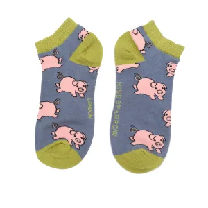 Piglets Bamboo Trainer Socks in Cornflower by Miss Sparrow, Size UK 4-7