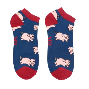 Piglets Bamboo Trainer Socks in Navy by Mr Heron, Size UK 7-11