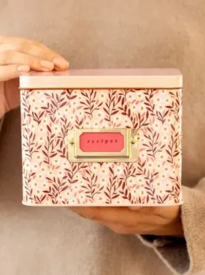Pink Daisy Tin Recipe Box