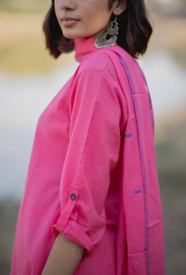 Pink Mulmul Kurta Set with Dupatta