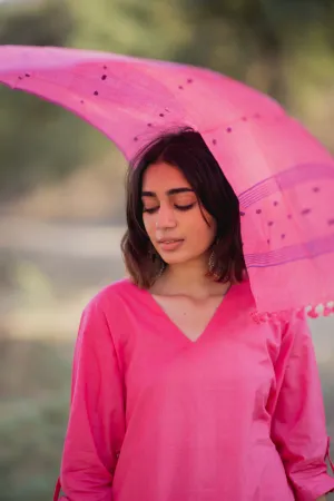 Pink Mulmul Kurta Set with Dupatta