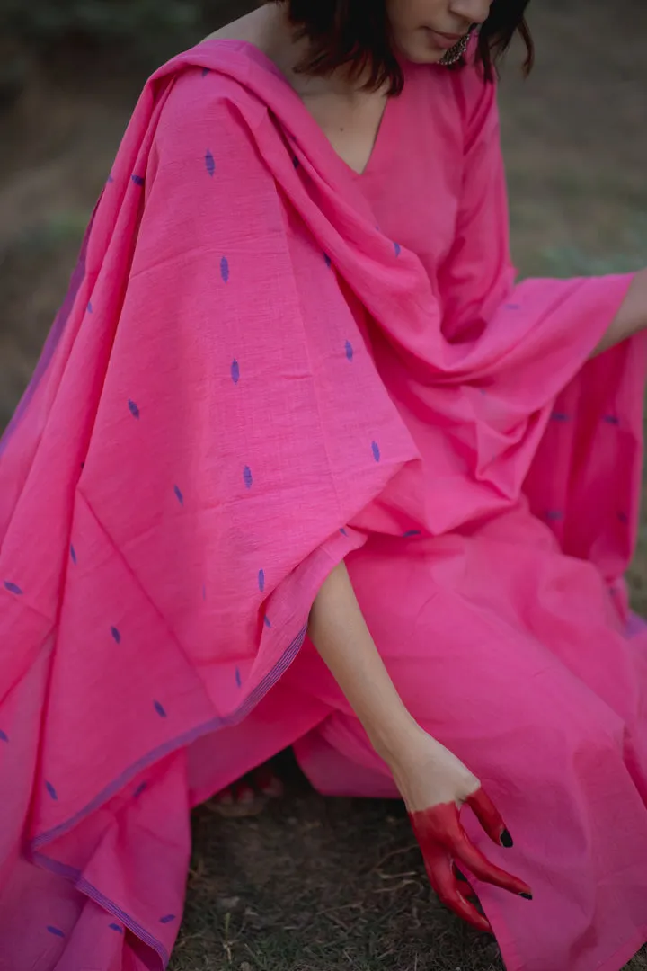 Pink Mulmul Kurta Set with Dupatta
