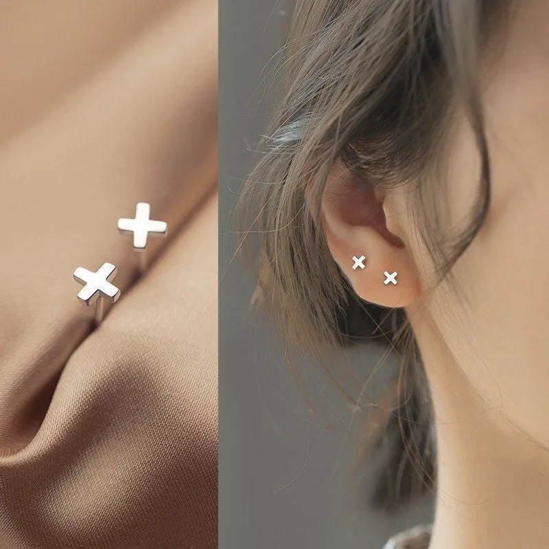 Plain Letter X Studs Earrings-Capital Letter X-SS039