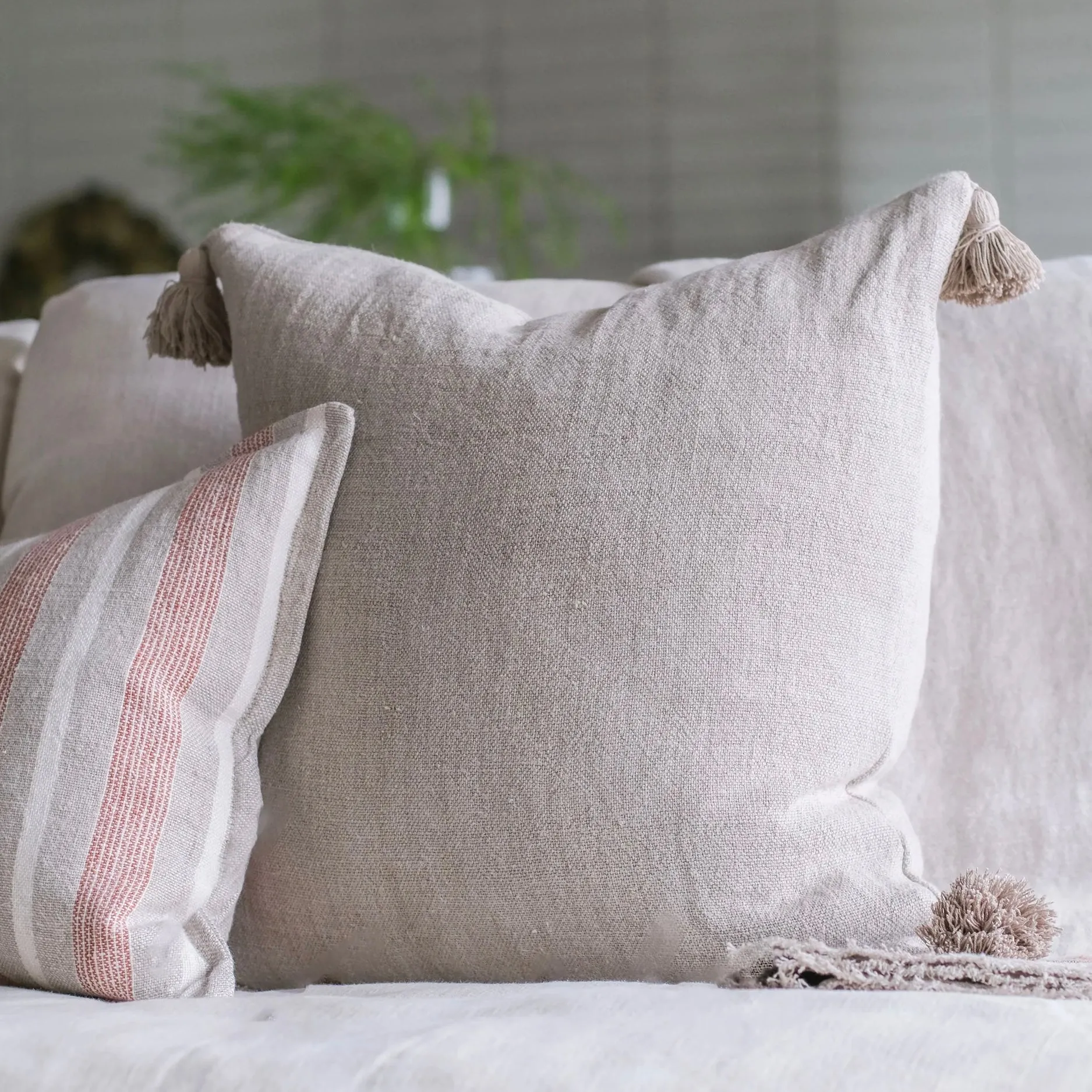 Pom Pom at Home Montauk Natural Linen Pillow with Tassels ~ 20 x 20