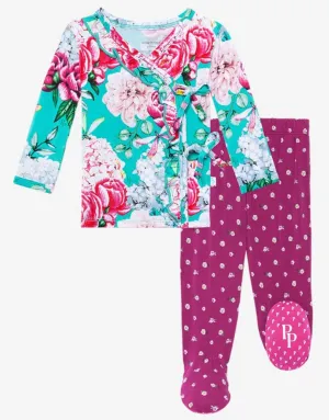 Posh Peanut Eloise Tie Front Ruffle Kimono Set