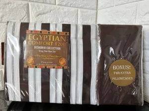 Premier Egyptian Comfort 6 Piece Deep Pocket Sheet set, King! Wrinkle, Fade & Stain Resistant! Chocolate Stripe