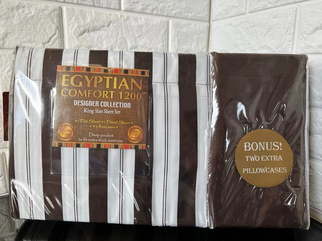 Premier Egyptian Comfort 6 Piece Deep Pocket Sheet set, King! Wrinkle, Fade & Stain Resistant! Chocolate Stripe
