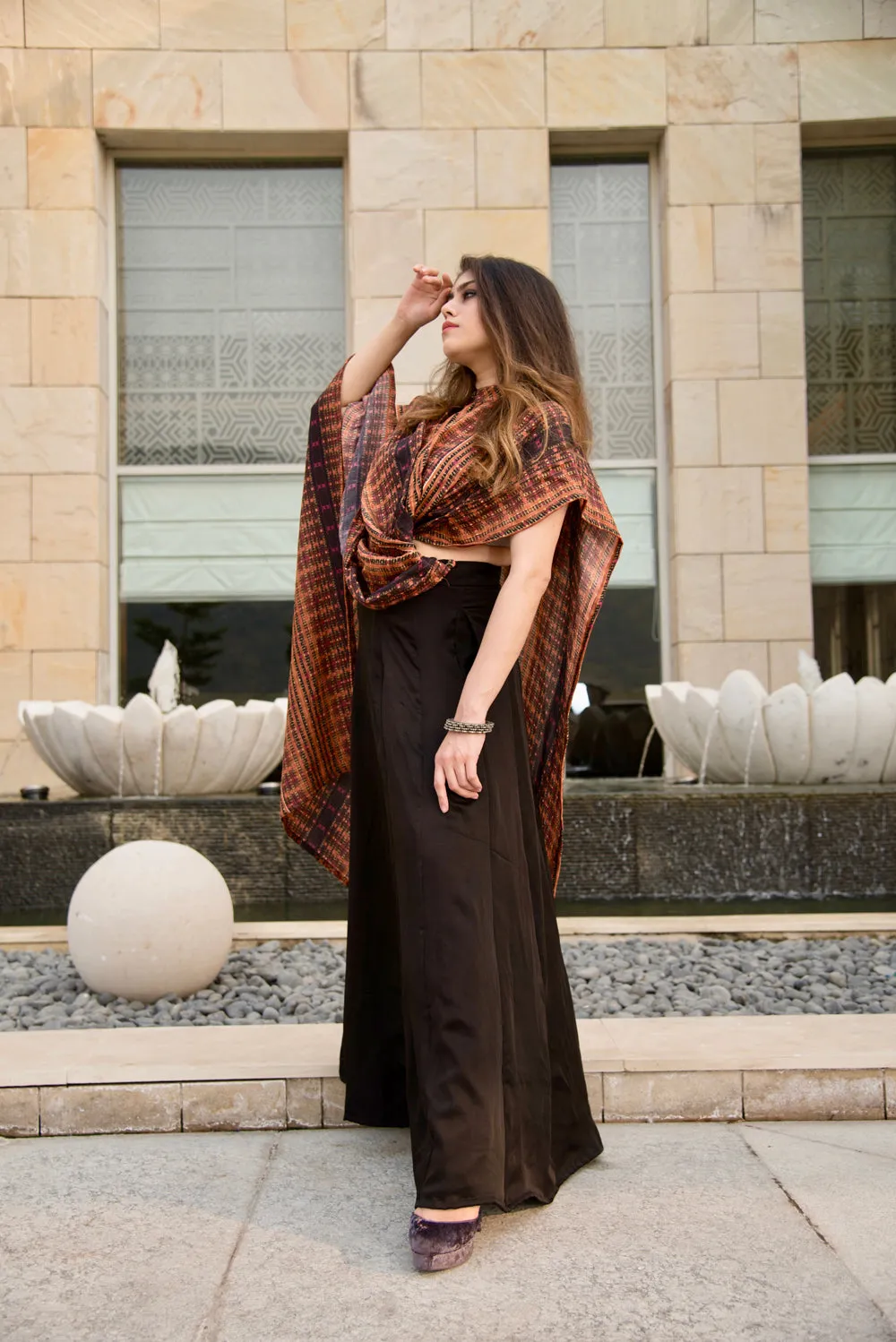 Printed Drape Dupatta With A Kalidar Skirt