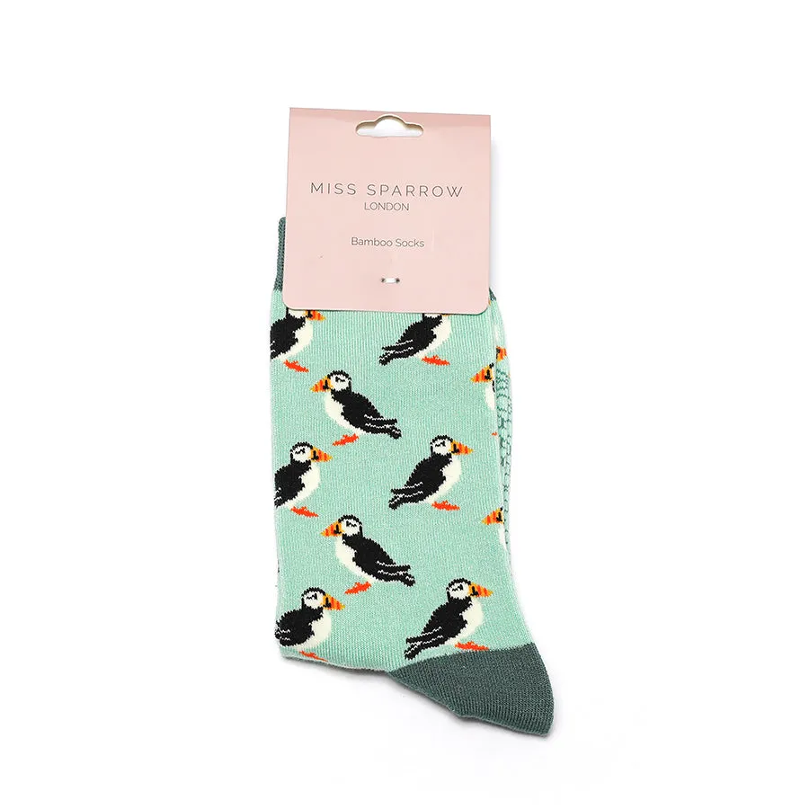 Puffin Bamboo Socks in Mint by Miss Sparrow, Size UK 4-7