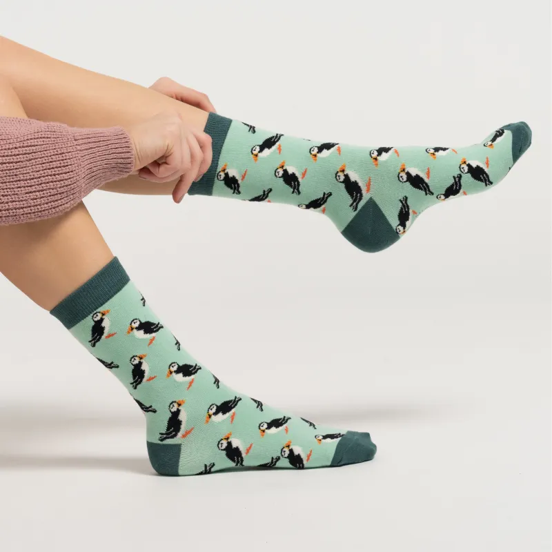 Puffin Bamboo Socks in Mint by Miss Sparrow, Size UK 4-7