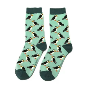 Puffin Bamboo Socks in Mint by Miss Sparrow, Size UK 4-7