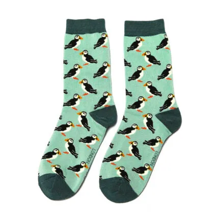 Puffin Bamboo Socks in Mint by Miss Sparrow, Size UK 4-7