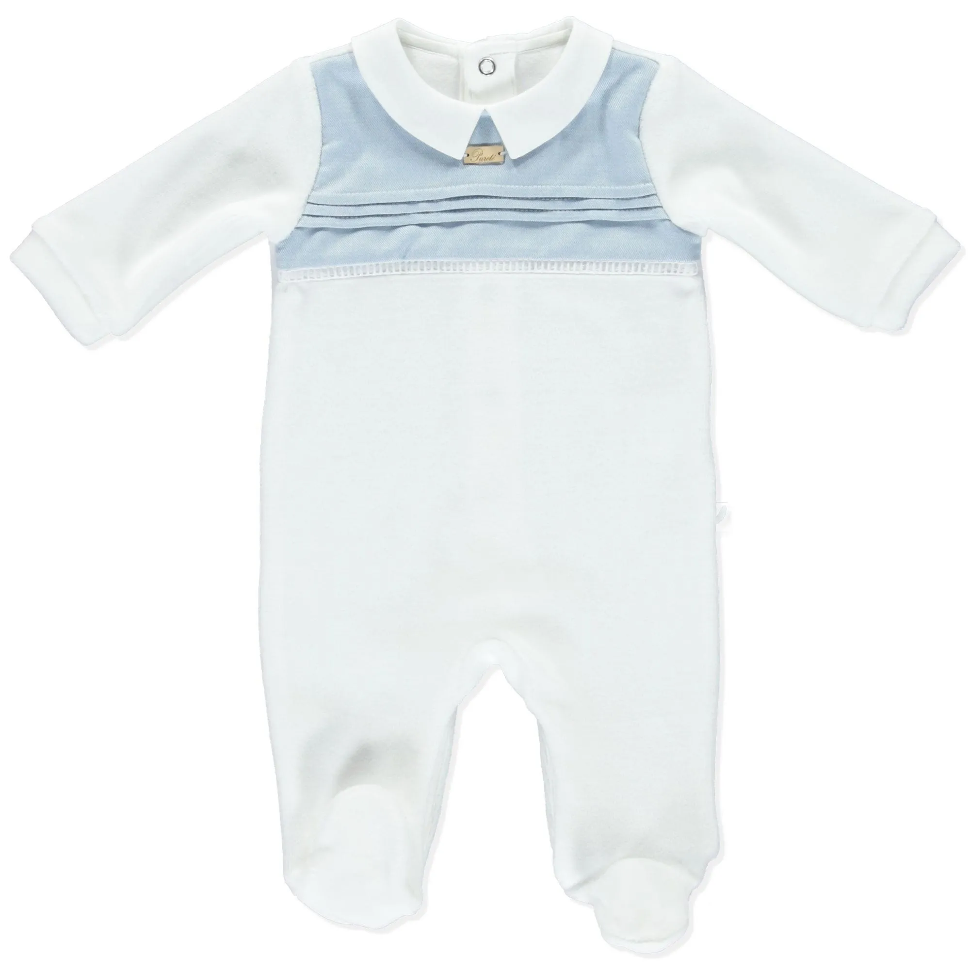PURETÉ - Collar Velour Babygrow - White