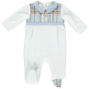 PURETÉ - Tartan Collar Velour Babygrow - White