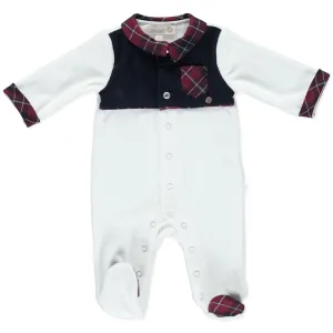 PURETÉ - Velour Tartan Babygrow - White