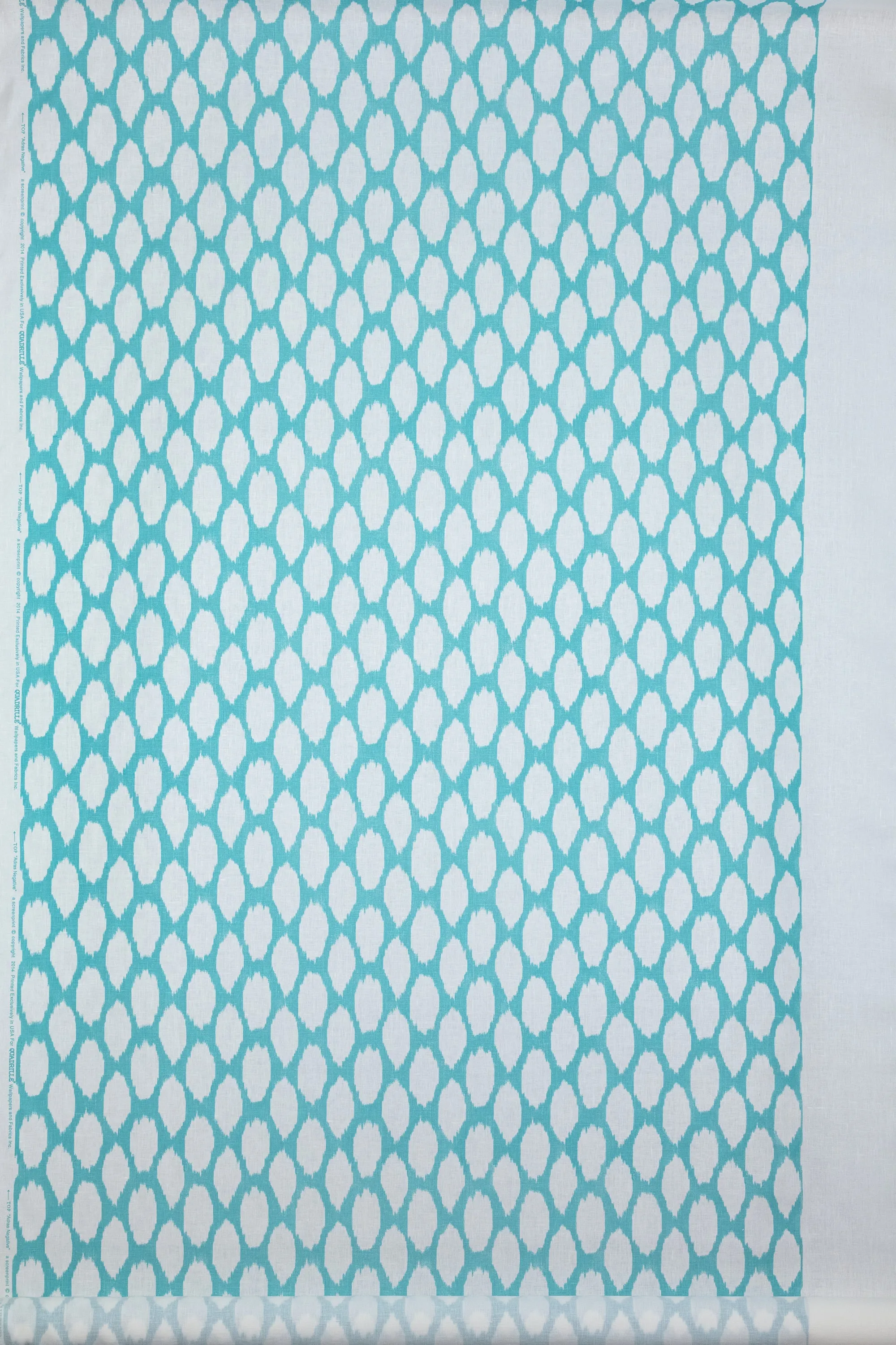 Quadrille Fabric: Adras Reverse - Custom Turquoise on White Oyster Linen