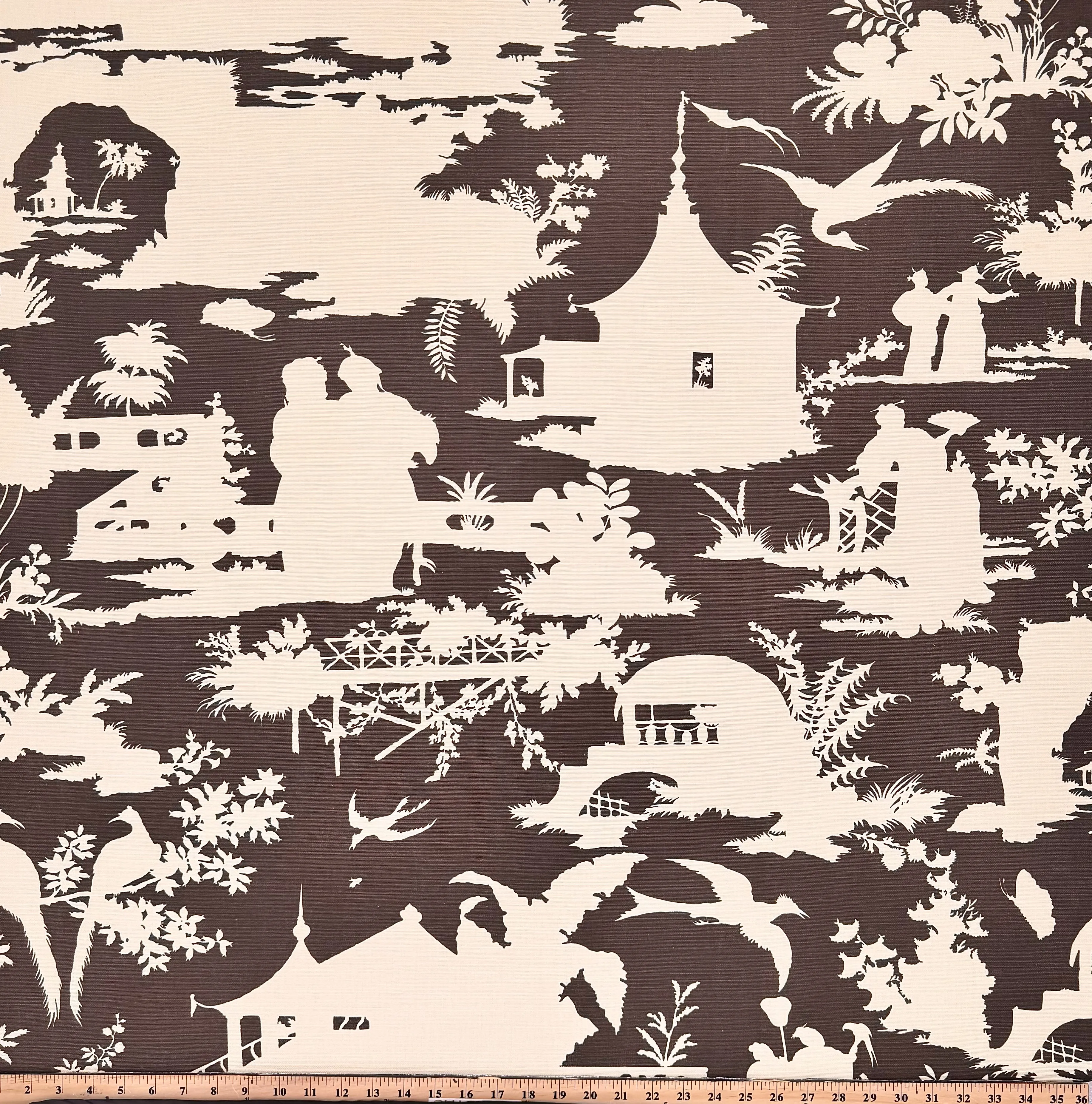 Quadrille Fabric: Paradise Background - Custom Brown on Tinted  Belgian Linen / Cotton