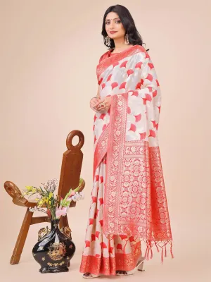 Red Linen Cotton Saree