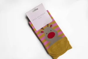 Reindeer Bamboo Socks in Mustard by Miss Sparrow, Size UK 4-7