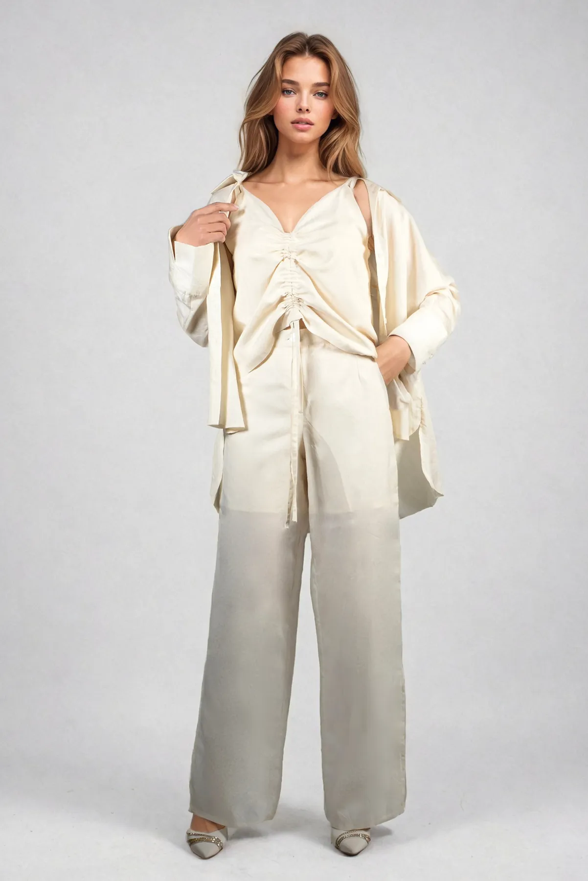 Relaxed Double Slit Silk Trousers