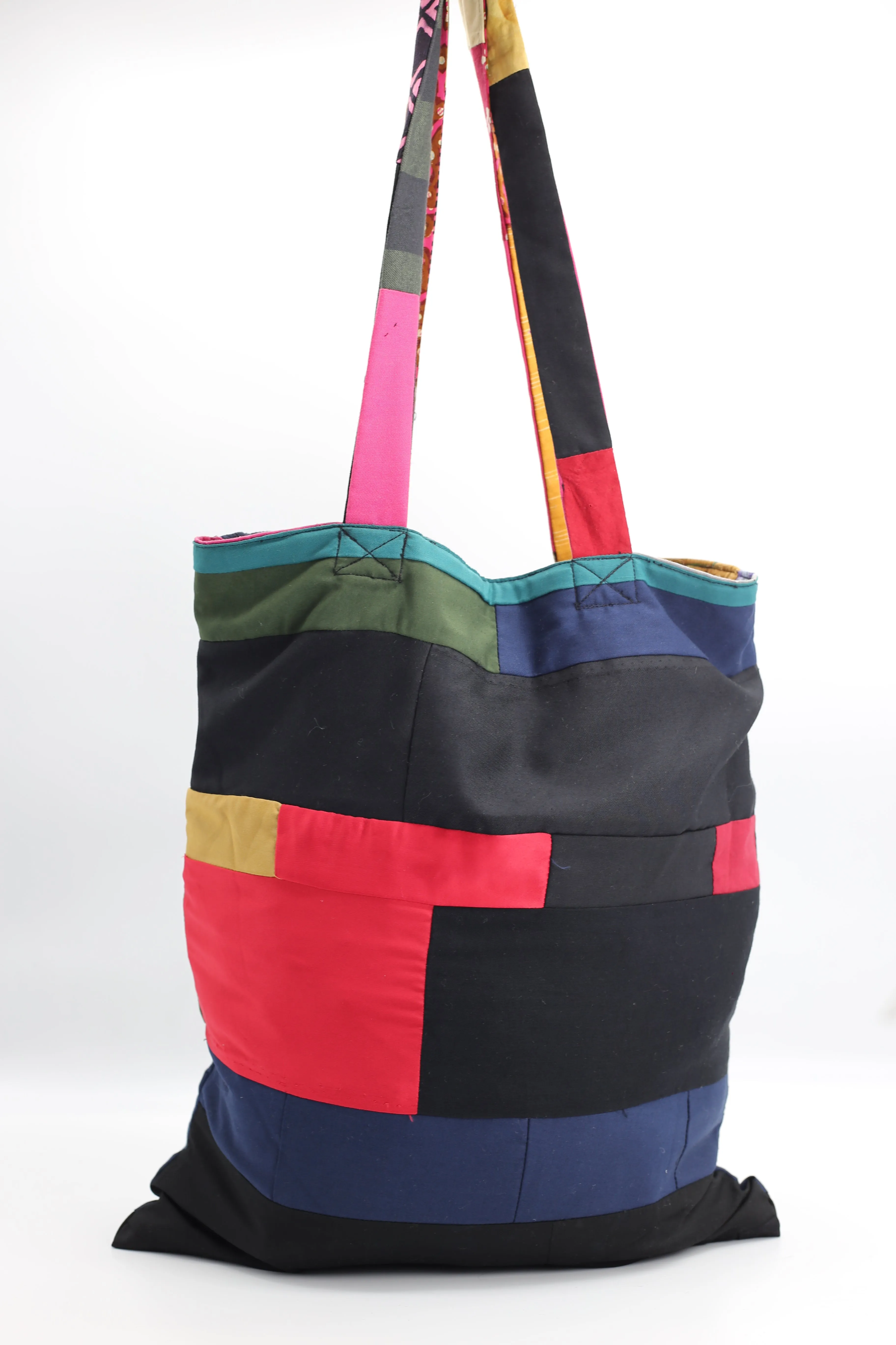 Reversable Handmade From Recycled Fabric Tote Bag