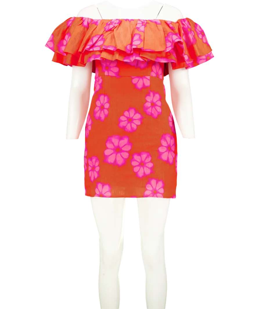 Rhode Resort Red Linen Vivi Ruffle Dress UK 4