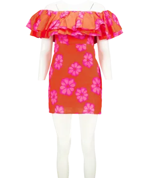 Rhode Resort Red Linen Vivi Ruffle Dress UK 4