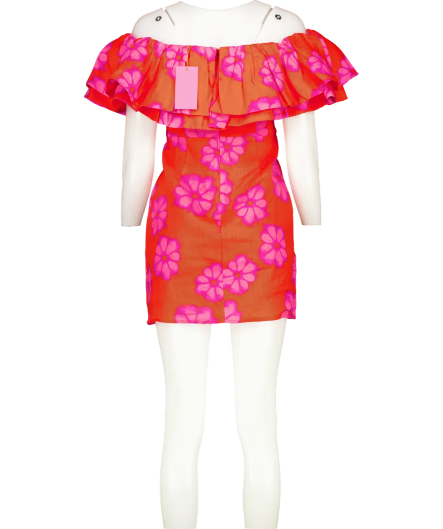 Rhode Resort Red Linen Vivi Ruffle Dress UK 4
