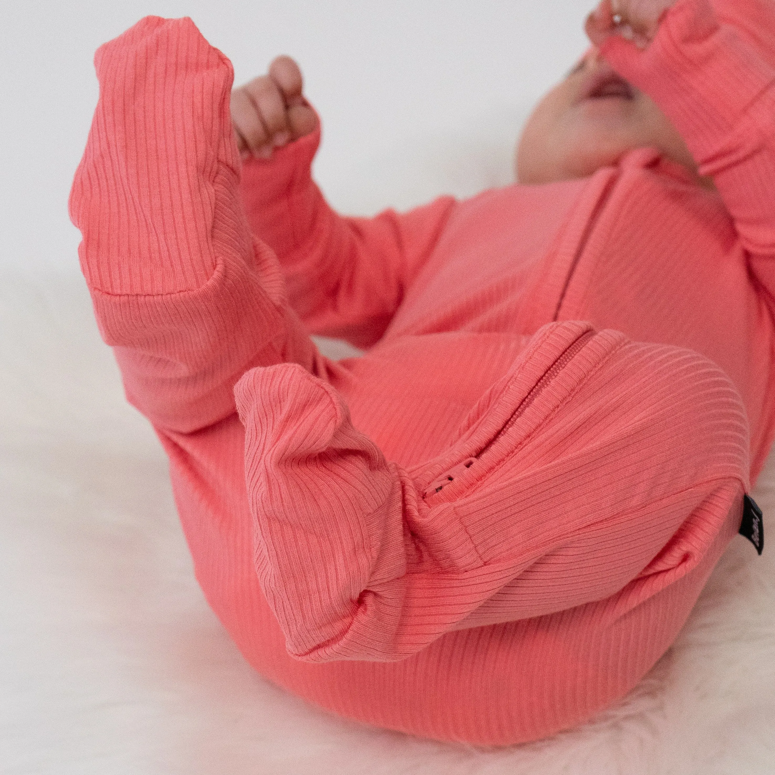 Ribbed Bamboo Footed Zipper Sleeper - Hot Pink