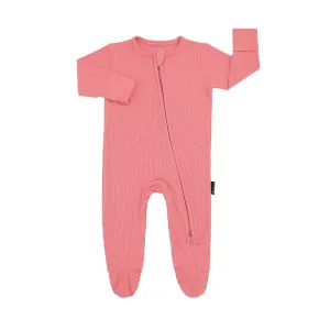 Ribbed Bamboo Footed Zipper Sleeper - Hot Pink