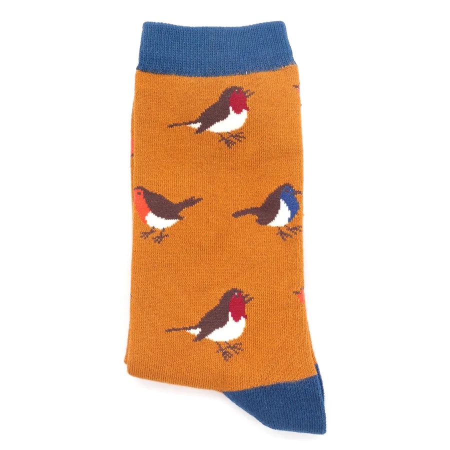 Robin Bamboo Socks in Ochre by Mr Heron, Size UK 7-11