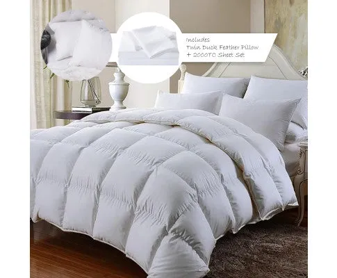 Royal Comfort 350GSM Bamboo Quilt, 2000TC Sheet Set And 2 Pack Duck Pillows Set