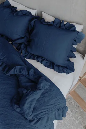Ruffle Pillowcases Set - Dark Blue