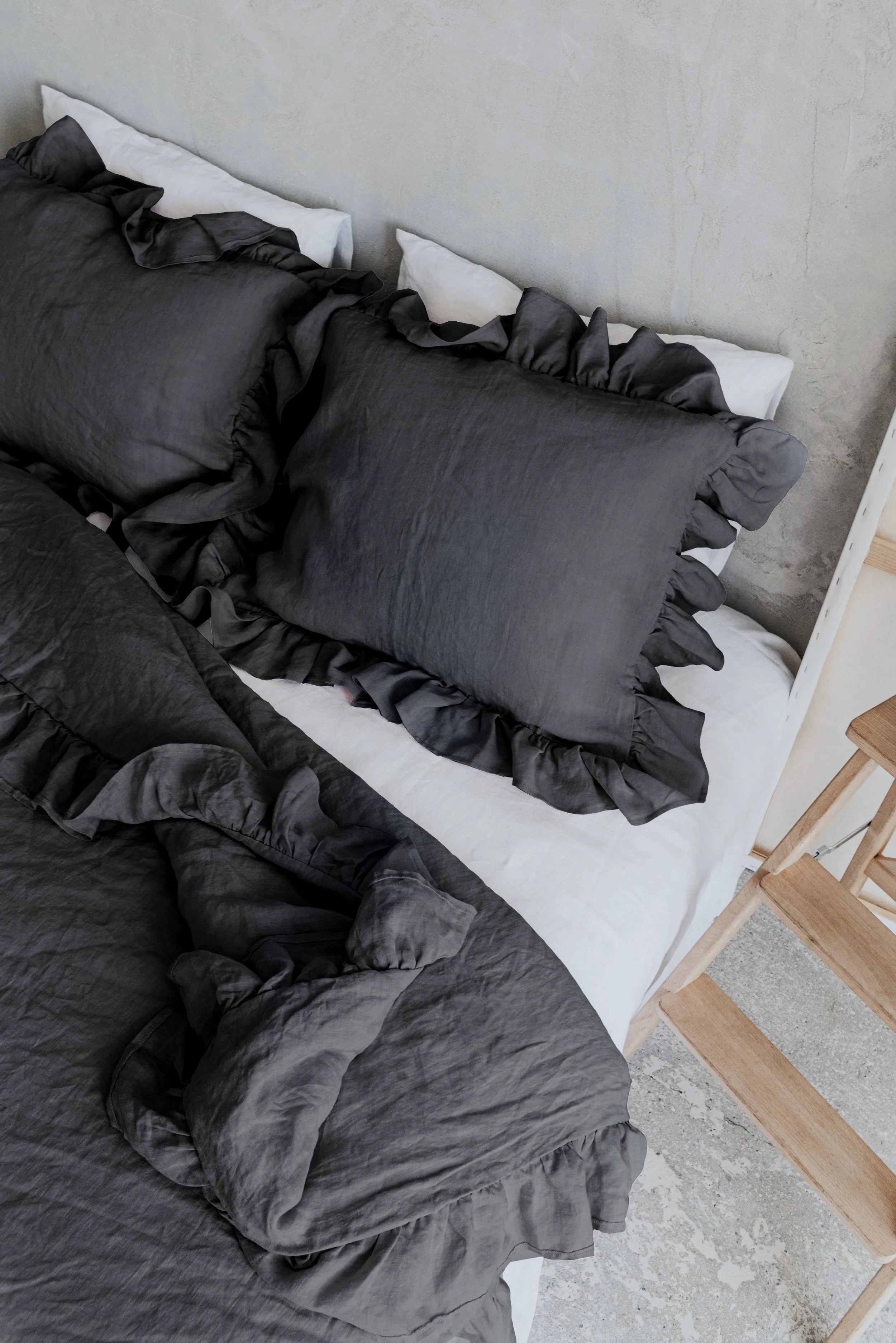 Ruffle Pillowcases Set - Dark Gray