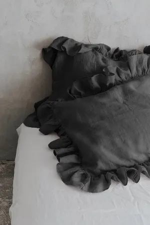 Ruffle Pillowcases Set - Dark Gray