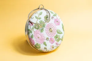 Rund hand made embroidery silk clutch bag detachable sling
