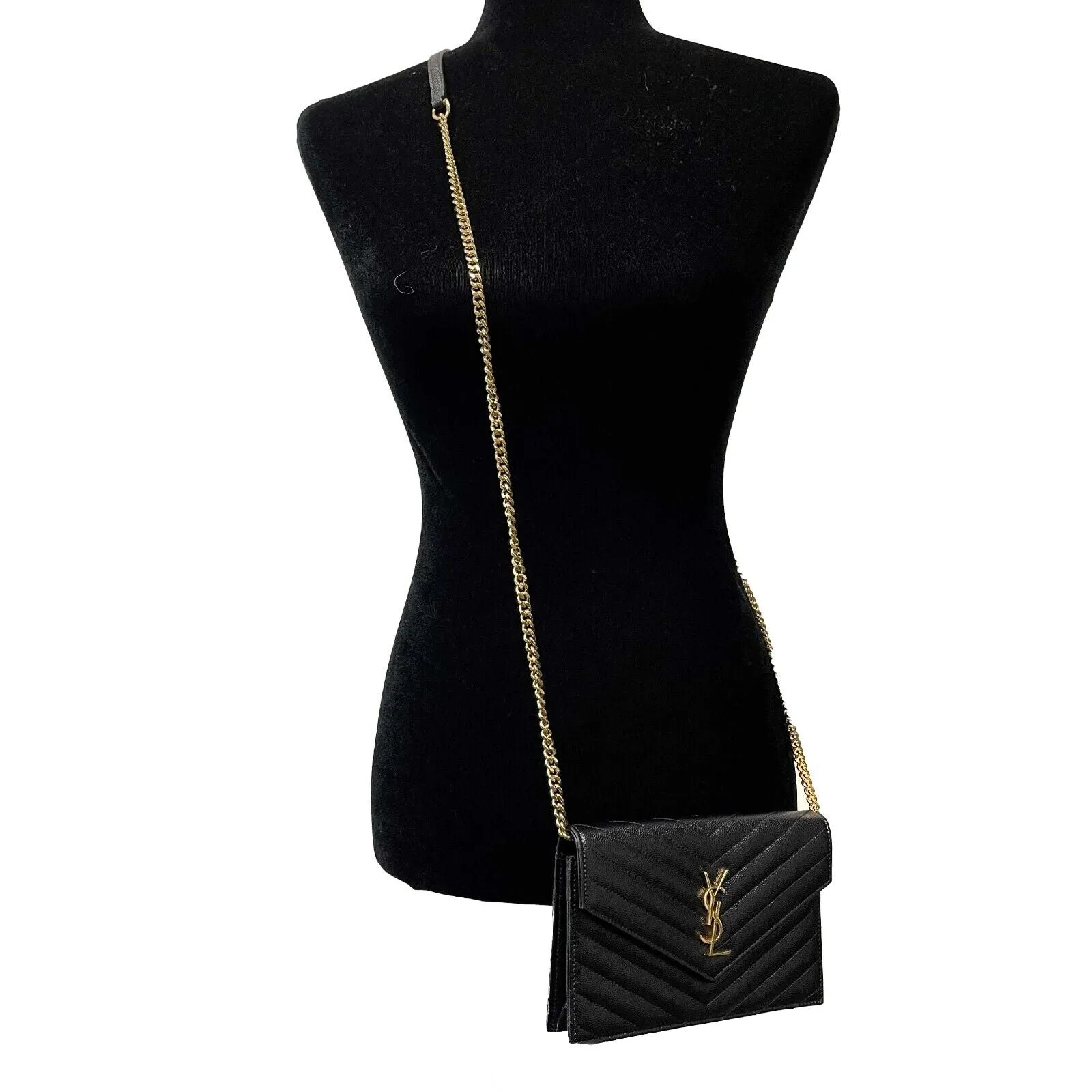 Saint Laurent - YSL Monogram Quilted Leather Black Wallet on a Chain