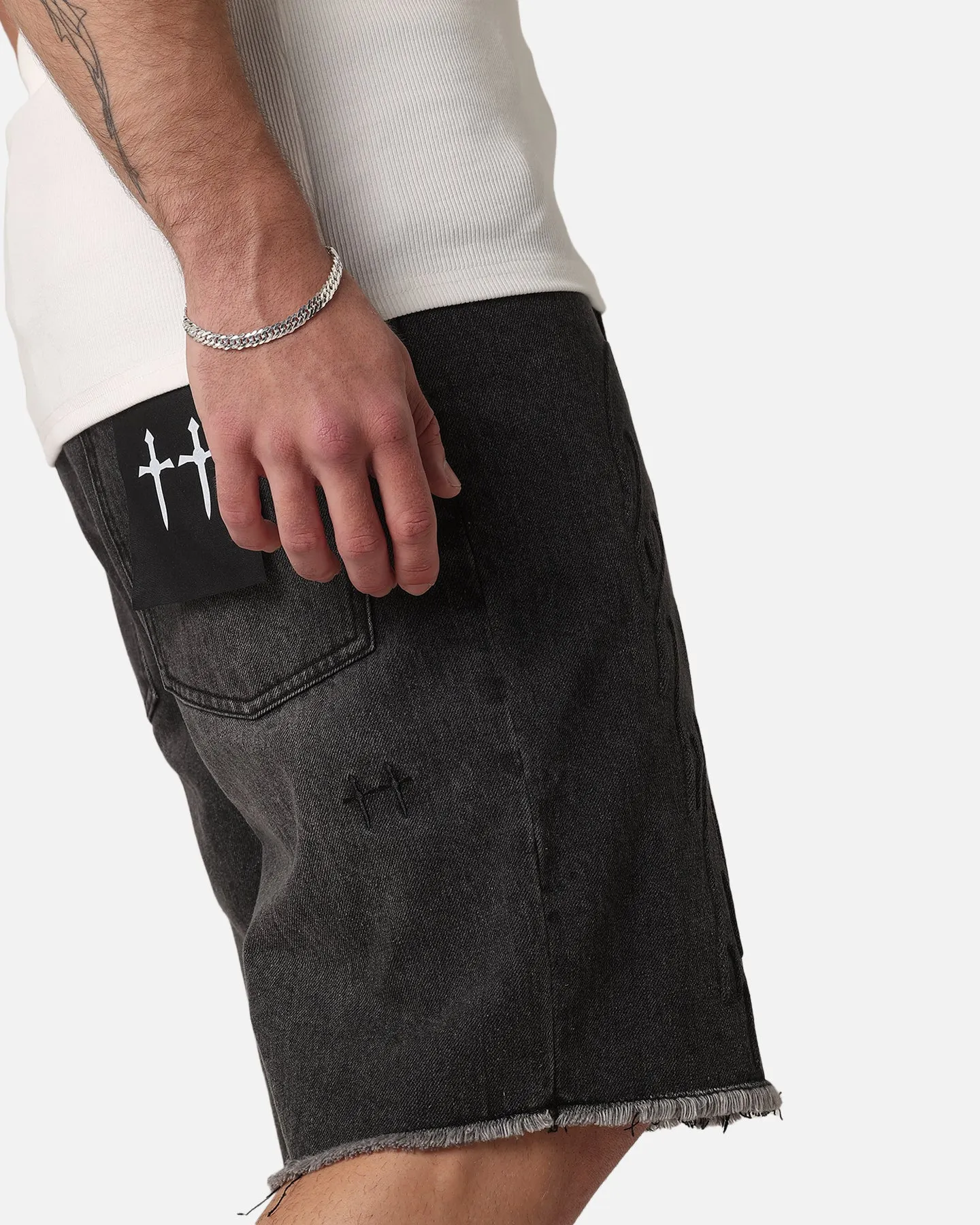 Saint Morta Inferno Baggy Denim Shorts Black Shadow