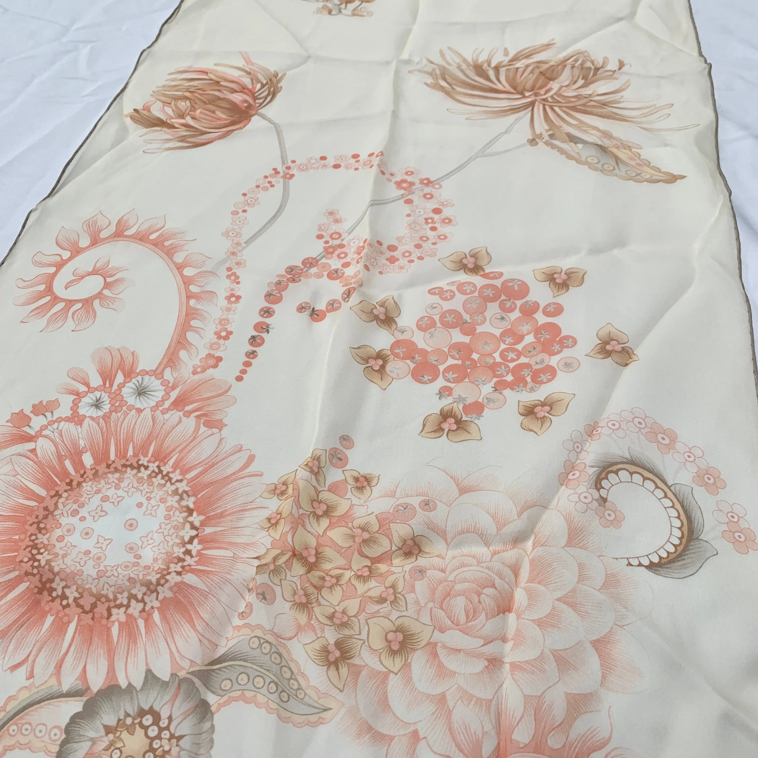 Salvatore Ferragamo Sunflower Floral Silk Scarf in Cream