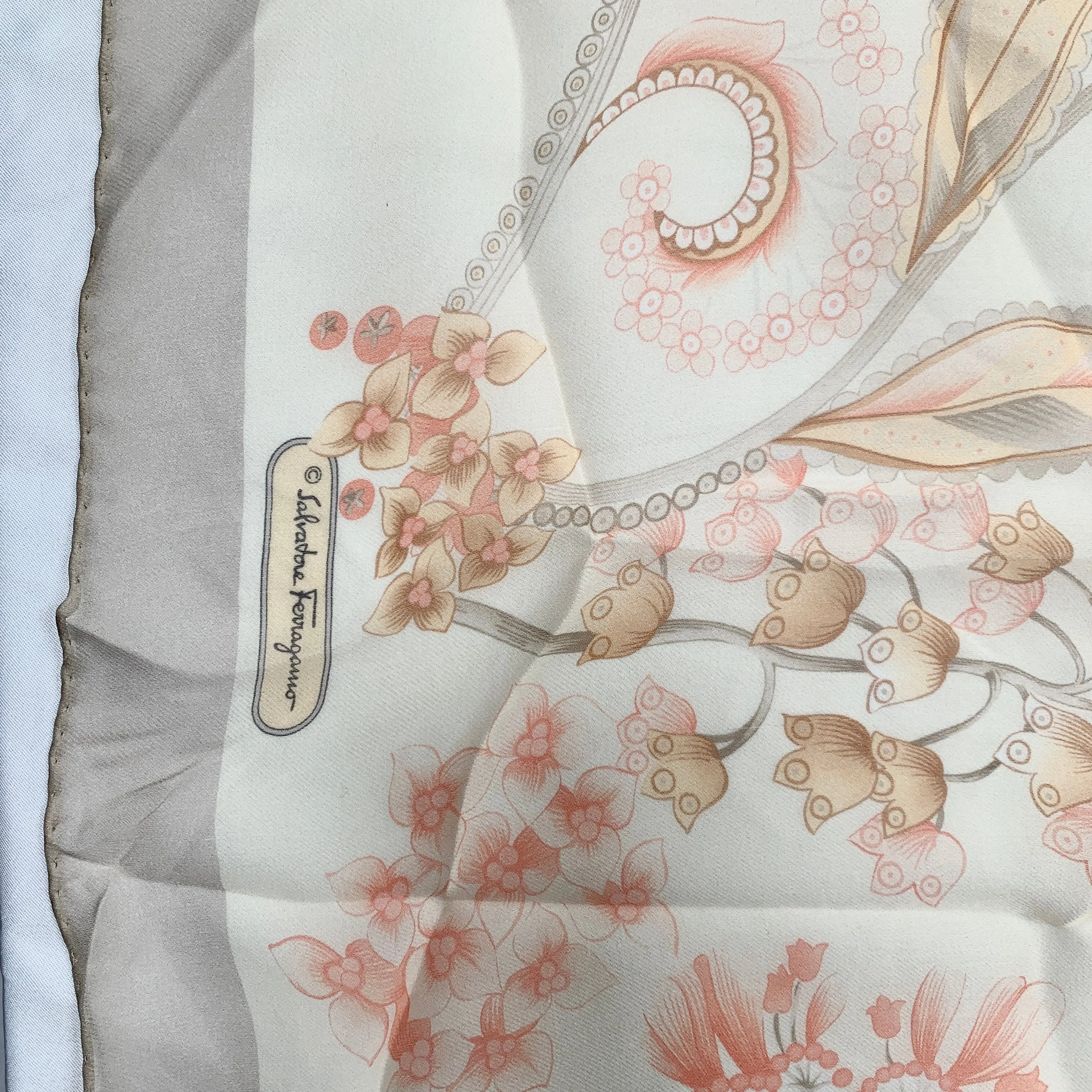 Salvatore Ferragamo Sunflower Floral Silk Scarf in Cream
